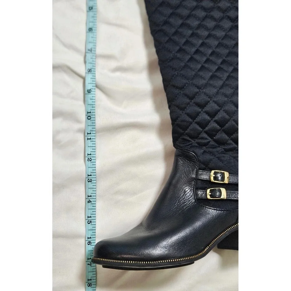 Opposite Black Quilted Leather Knee High Riding Boots Size 37 Buckle Detail Zip